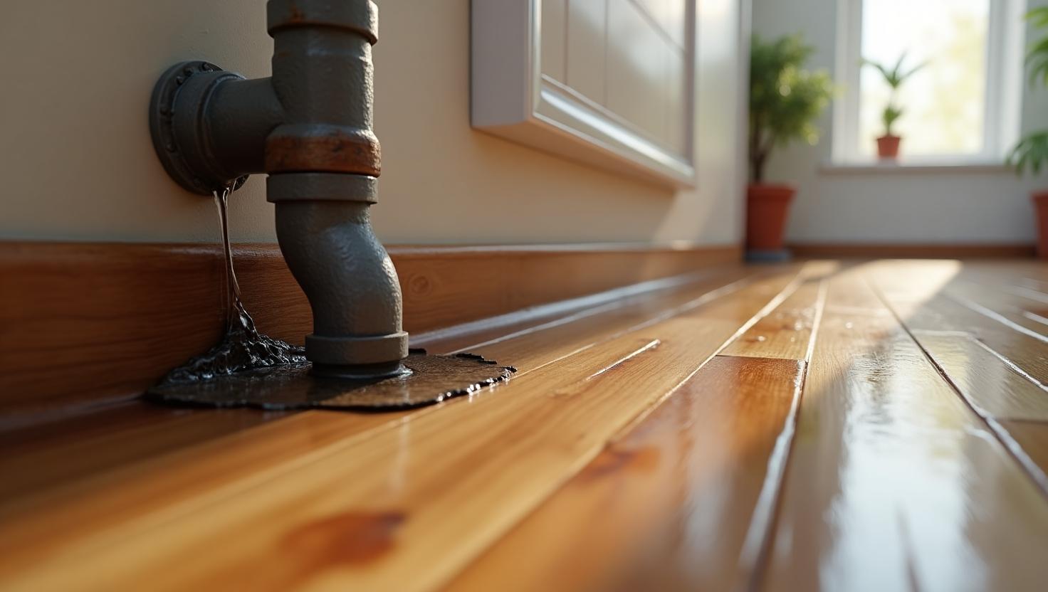 Sàn gỗ bị ngấm nước do dò dỉ ống nước